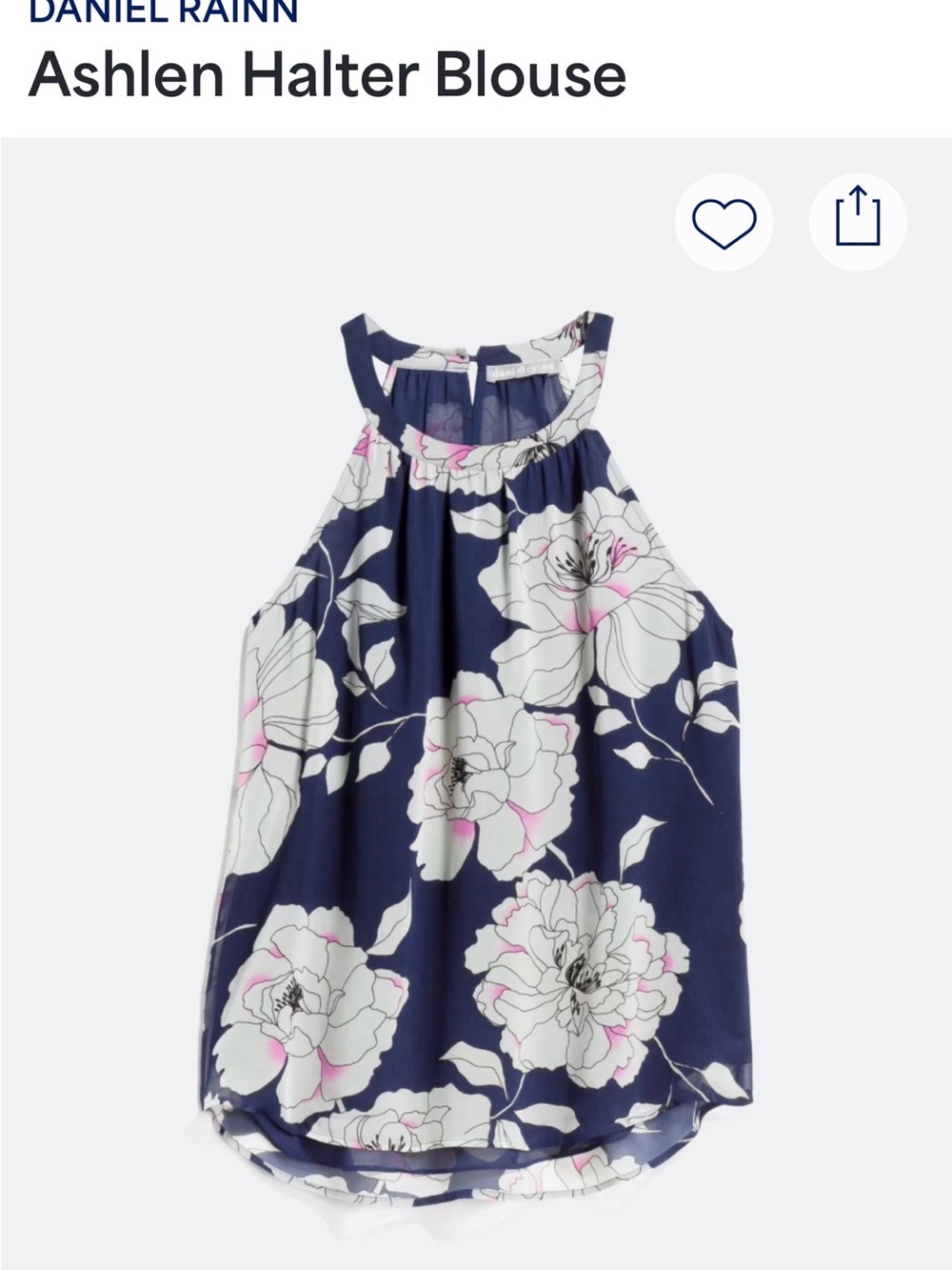 Daniel Rainn Navy Floral Halter Tank with White and Pink Blooms